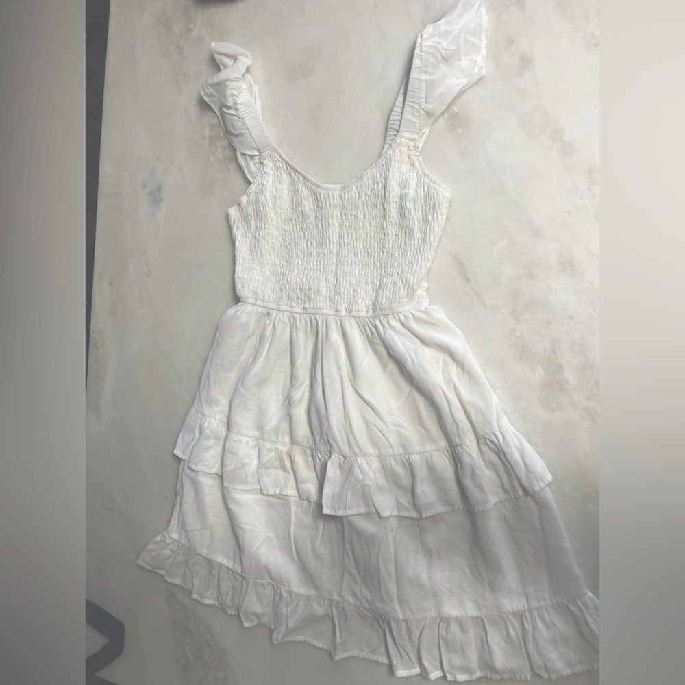 White ruffle summer prairie dress